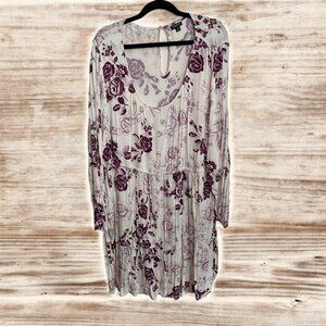 TORRID Long Sleeve Tiered Floral Knee Length Dress White/Purple - Size 4